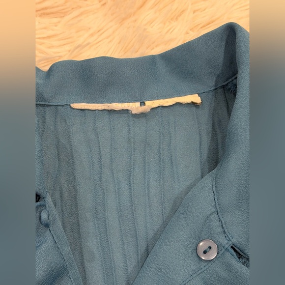 Vintage Y2K White Stag Button Down Ruffle Top Blouse Large (12/14) Blue Romantic - Picture 6 of 8